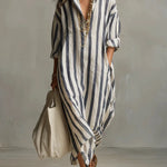 Striped Linen Maxi Dress - Blue