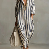 Striped Linen Maxi Dress - Blue