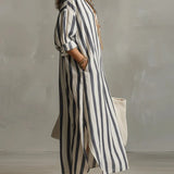 Striped Linen Maxi Dress front