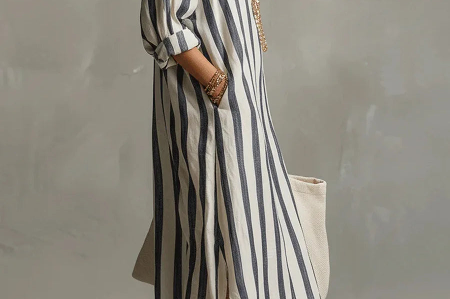 Striped Linen Maxi Dress front