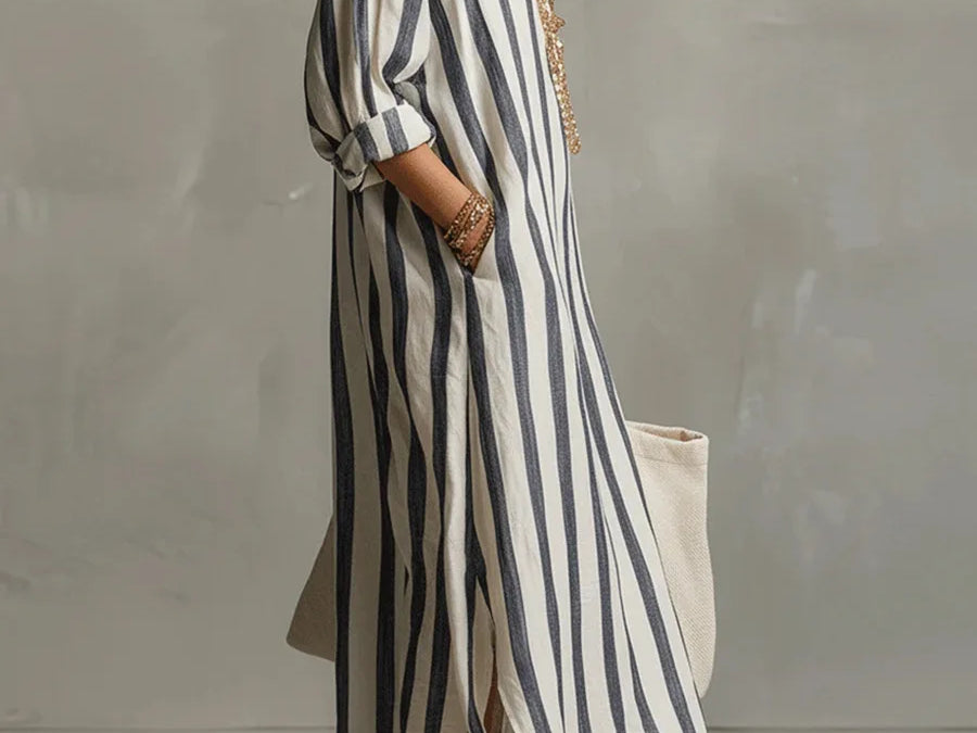 Striped Linen Maxi Dress front