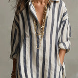 Striped Linen Maxi Dress side