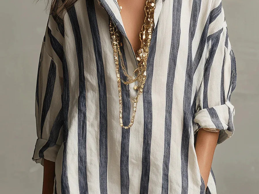 Striped Linen Maxi Dress side
