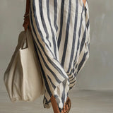 Striped Linen Maxi Dress collar detail