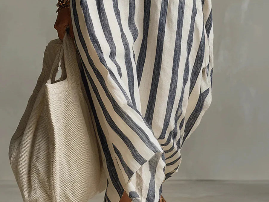 Striped Linen Maxi Dress collar detail