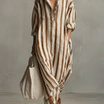 Striped Linen Maxi Dress - Yellow
