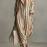 Striped Linen Maxi Dress - Yellow