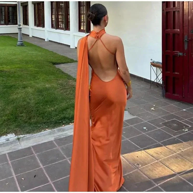 Evening Gowns | Elegant Halter Neck Maxi Dress with Open Back 1