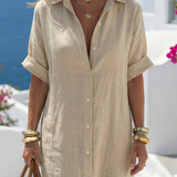 Linen Midi Shirt Dress back