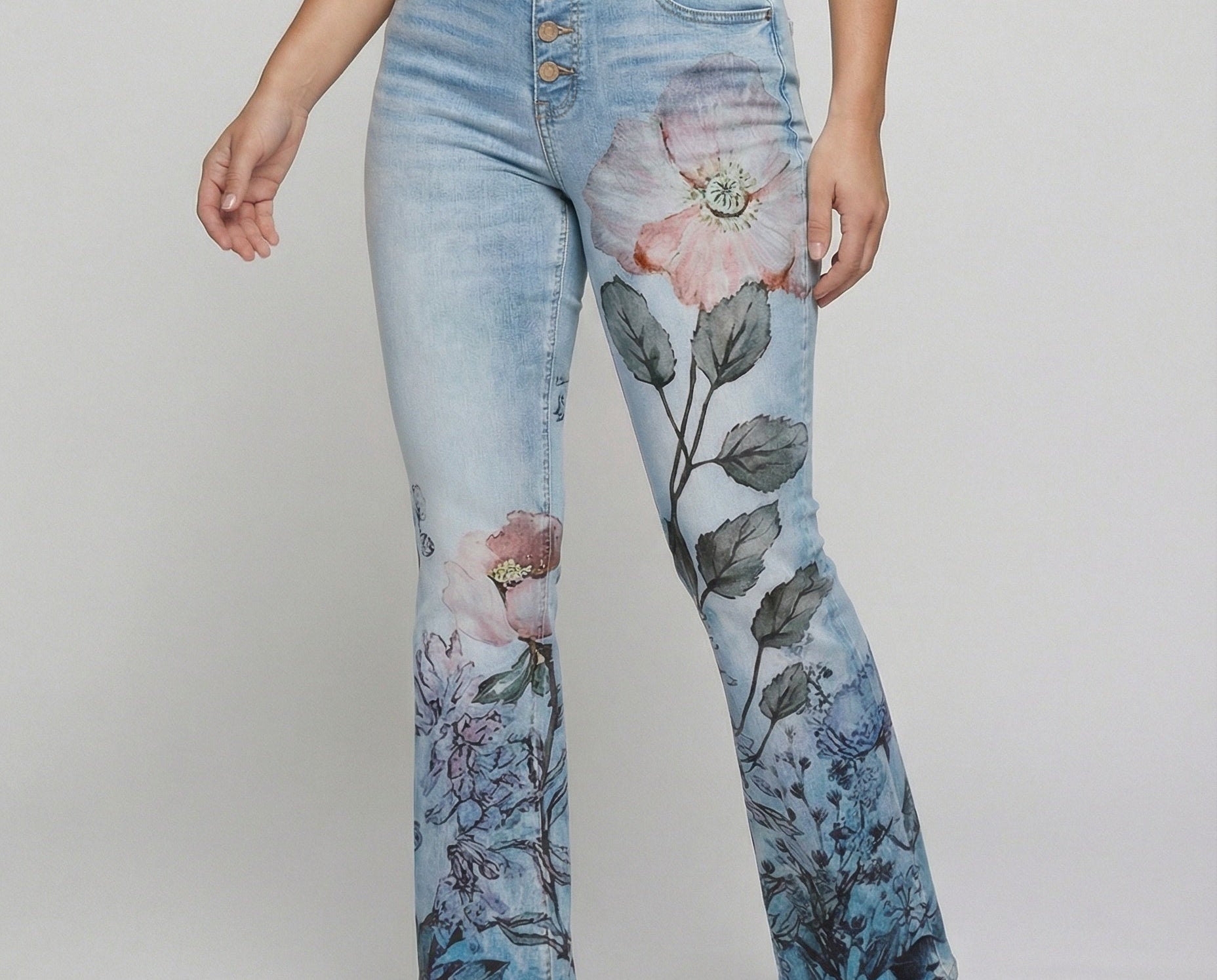Flared Jeans | Retro High-Waist Stylish Button Detail Pants 0