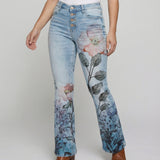 Flared Jeans | Retro High-Waist Stylish Button Detail Pants 0