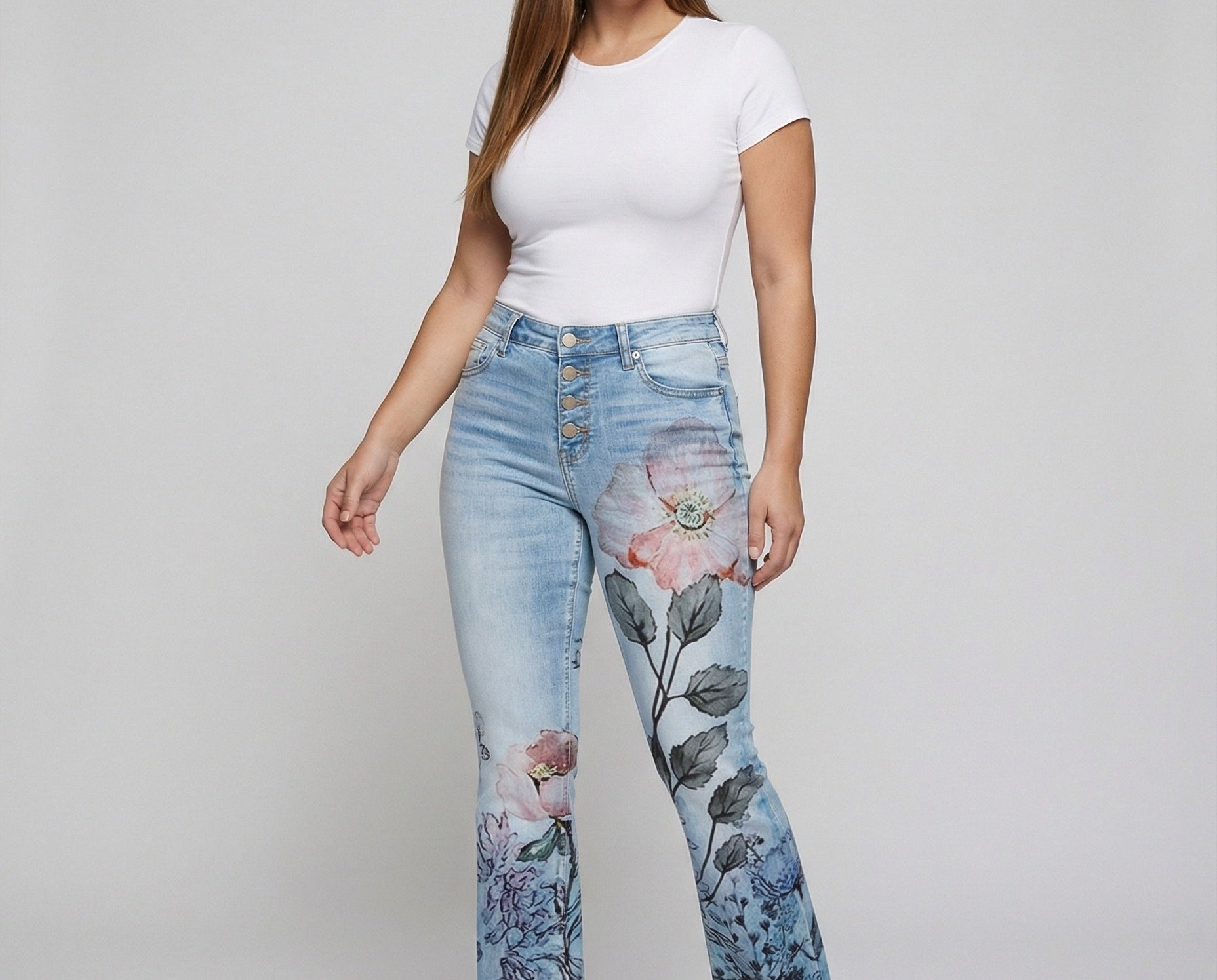 Flared Jeans | Retro High-Waist Stylish Button Detail Pants 1