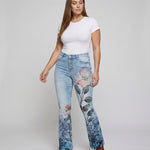 Flared Jeans | Retro High-Waist Stylish Button Detail Pants 1