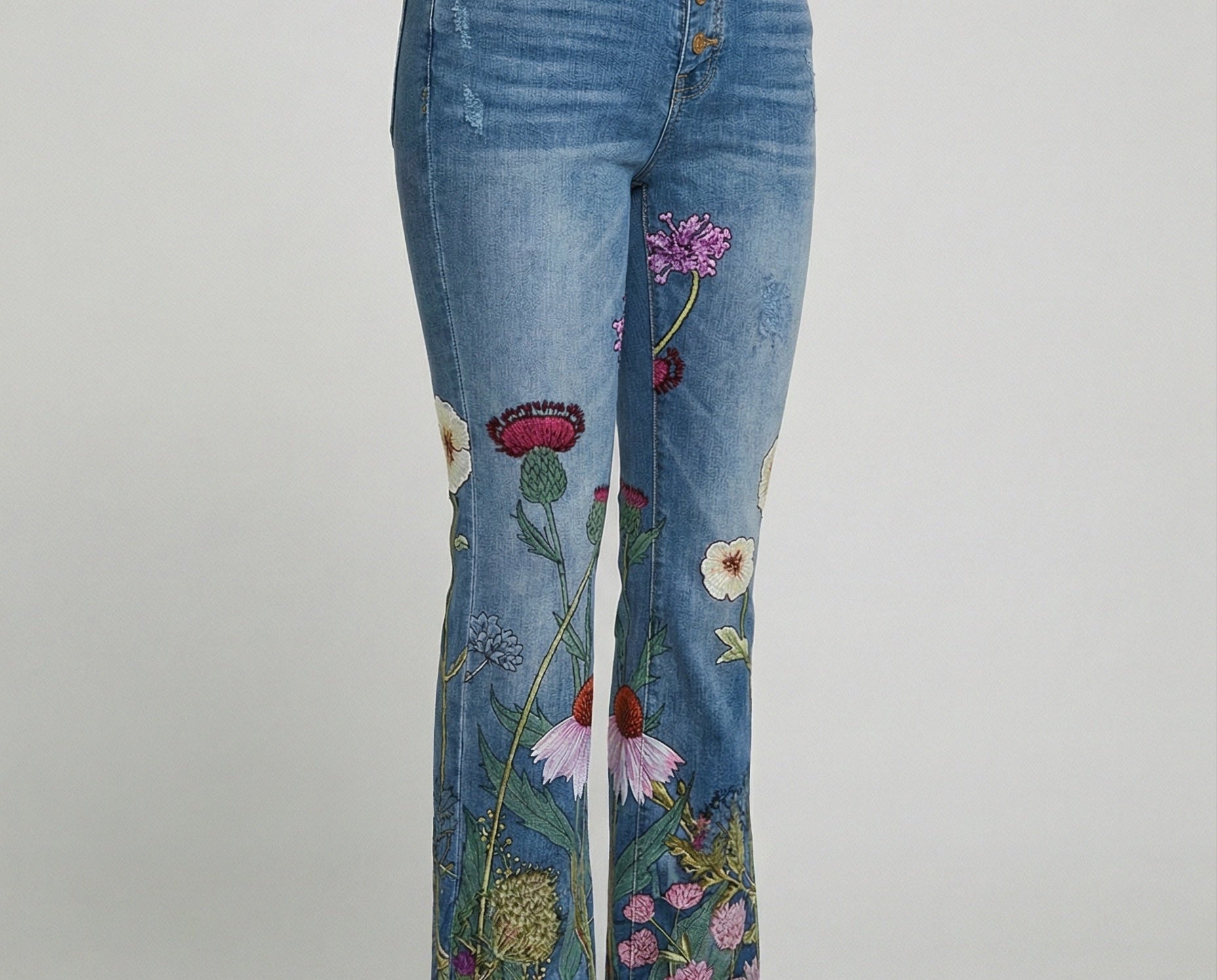 Flared Jeans | Retro High-Waist Stylish Button Detail Pants 5