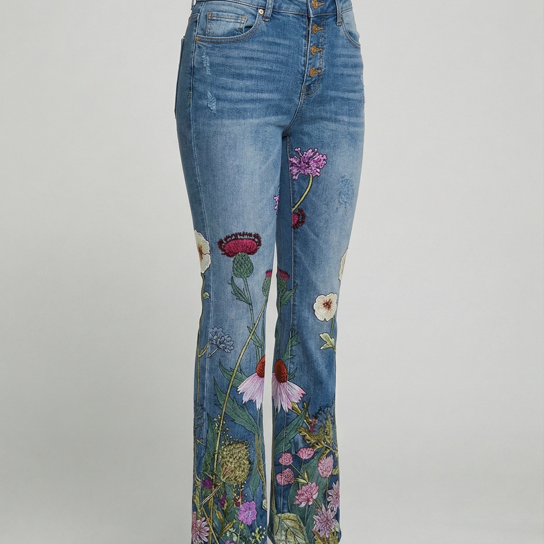 Flared Jeans | Retro High-Waist Stylish Button Detail Pants 5