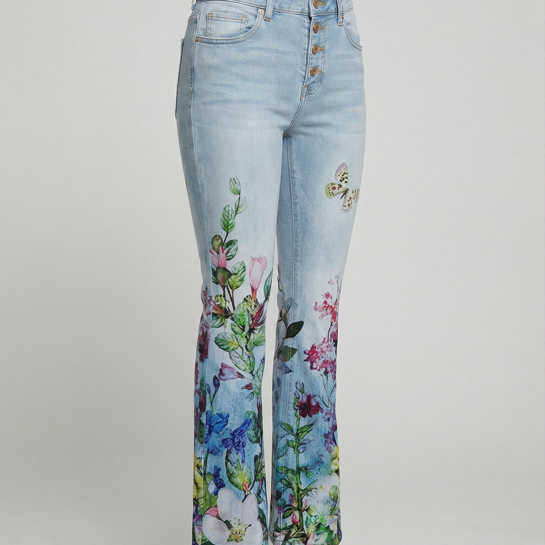 Flared Jeans | Retro High-Waist Stylish Button Detail Pants 6