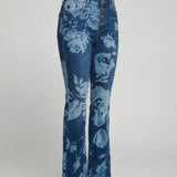 Flared Jeans | Retro High-Waist Stylish Button Detail Pants 7