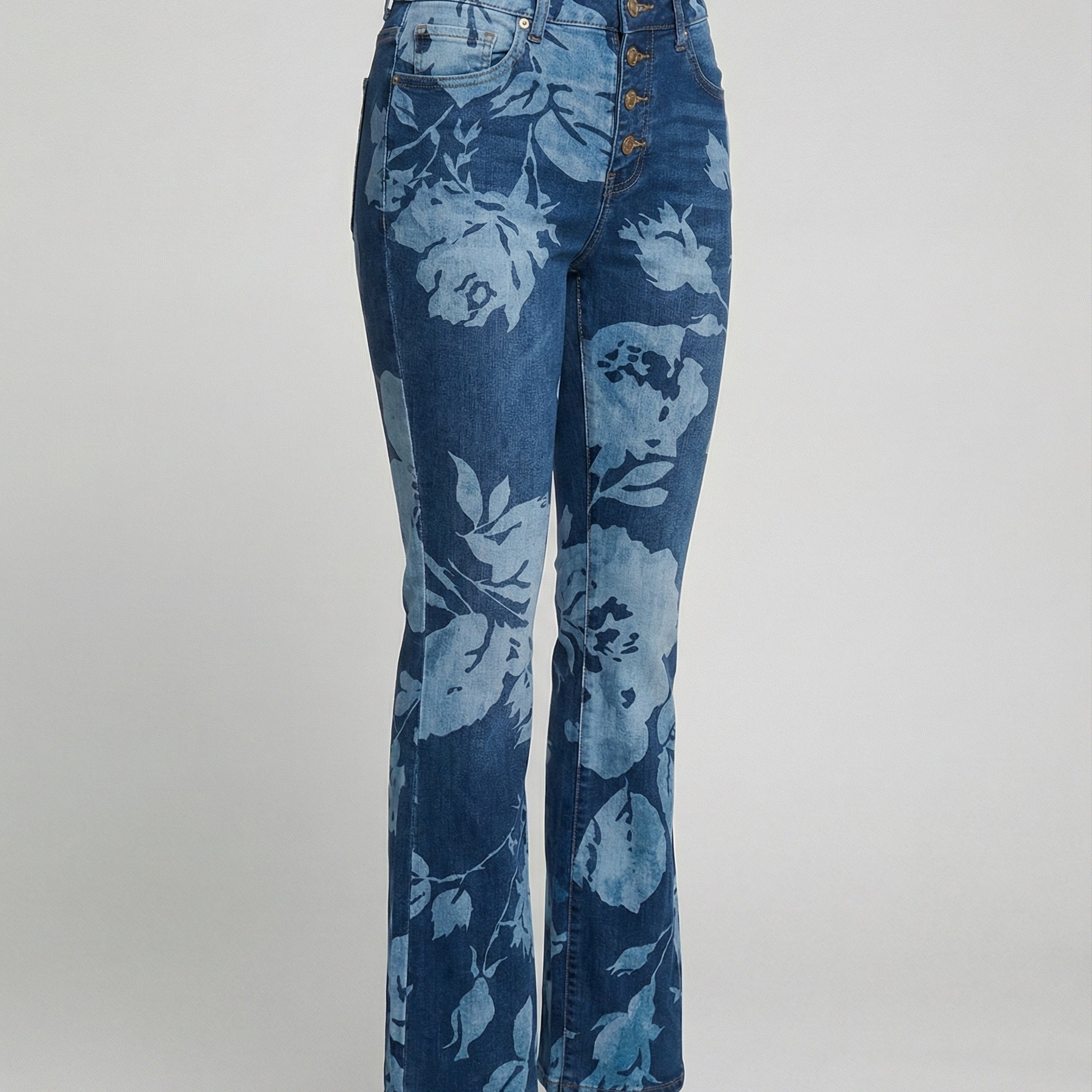 Flared Jeans | Retro High-Waist Stylish Button Detail Pants 7
