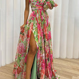 Floral Maxi Dress | Elegant One Shoulder Long Evening Gown 1