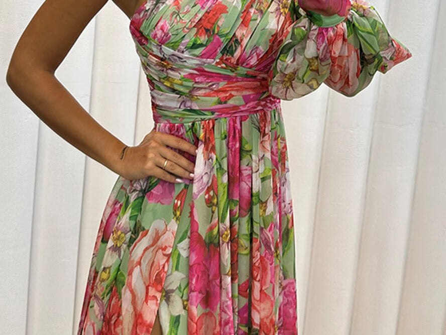 Floral Maxi Dress | Elegant One Shoulder Long Evening Gown 2