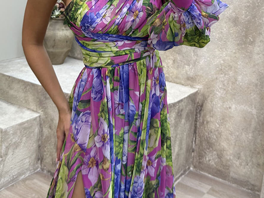 Floral Maxi Dress | Elegant One Shoulder Long Evening Gown 6