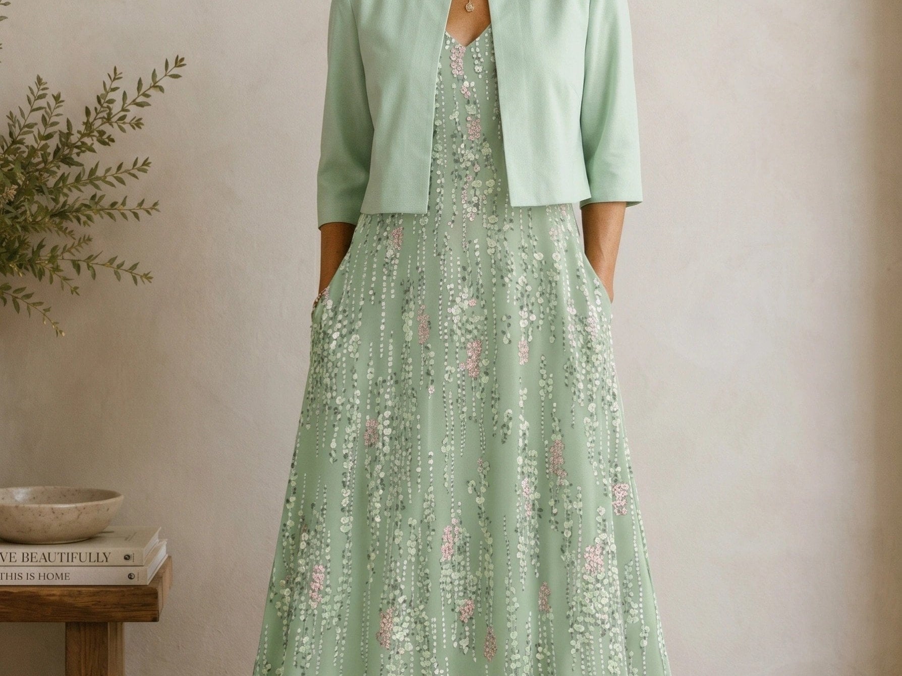 Floral Midi Dress Set | Elegant Two-Piece Wedding Guest Dresses 0