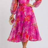 Floral Midi Dress | Elegant Wedding Guest Dresses | Flattering A-Line Summer Style 0