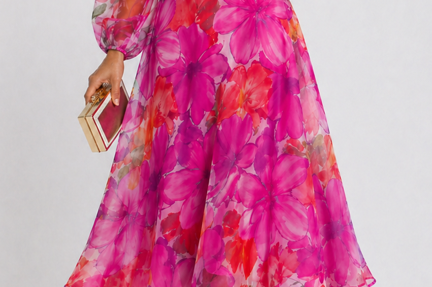 Floral Midi Dress | Elegant Wedding Guest Dresses | Flattering A-Line Summer Style 0