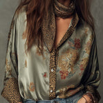Floral Print Shirt | Elegant Button-Down with Leopard Trim 0