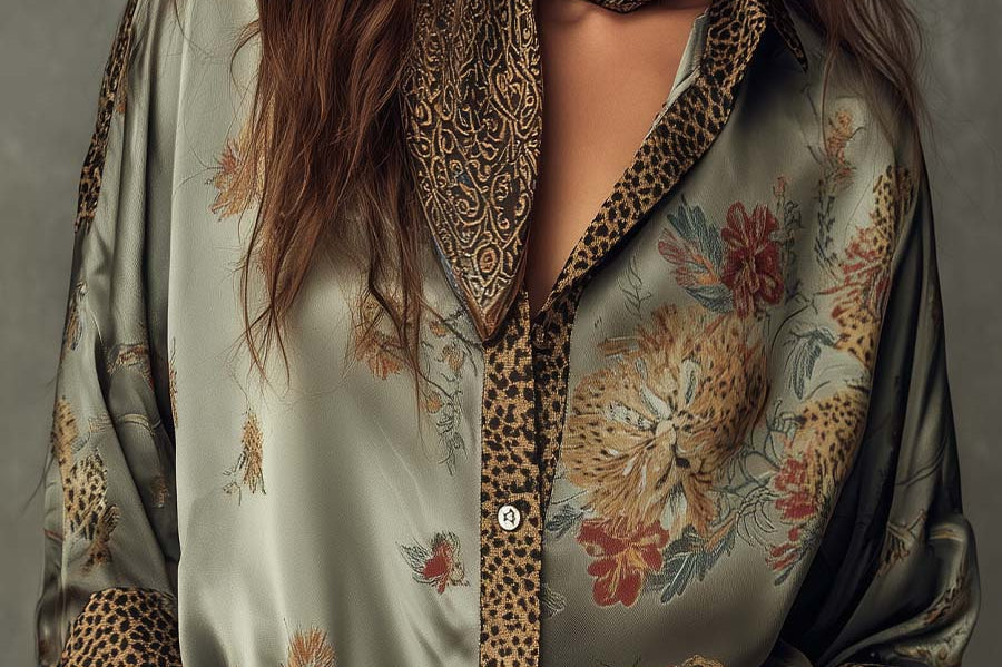 Floral Print Shirt | Elegant Button-Down with Leopard Trim 0