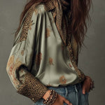 Floral Print Shirt | Elegant Button-Down with Leopard Trim 1