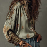 Floral Print Shirt | Elegant Button-Down with Leopard Trim 1