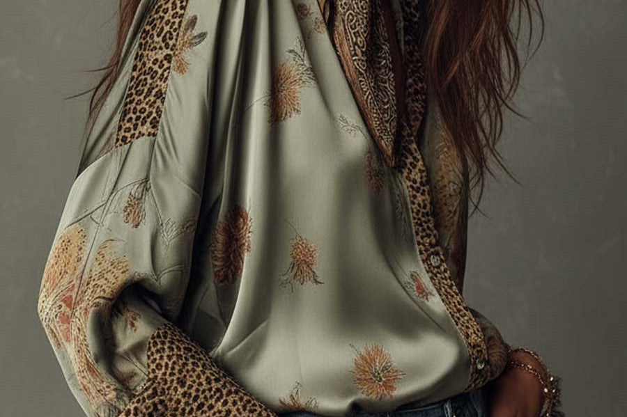Floral Print Shirt | Elegant Button-Down with Leopard Trim 1
