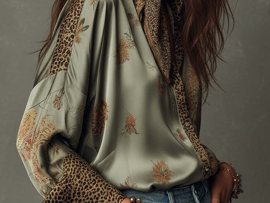 Floral Print Shirt | Elegant Button-Down with Leopard Trim 1