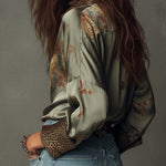 Floral Print Shirt | Elegant Button-Down with Leopard Trim 2