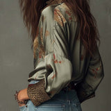 Floral Print Shirt | Elegant Button-Down with Leopard Trim 2
