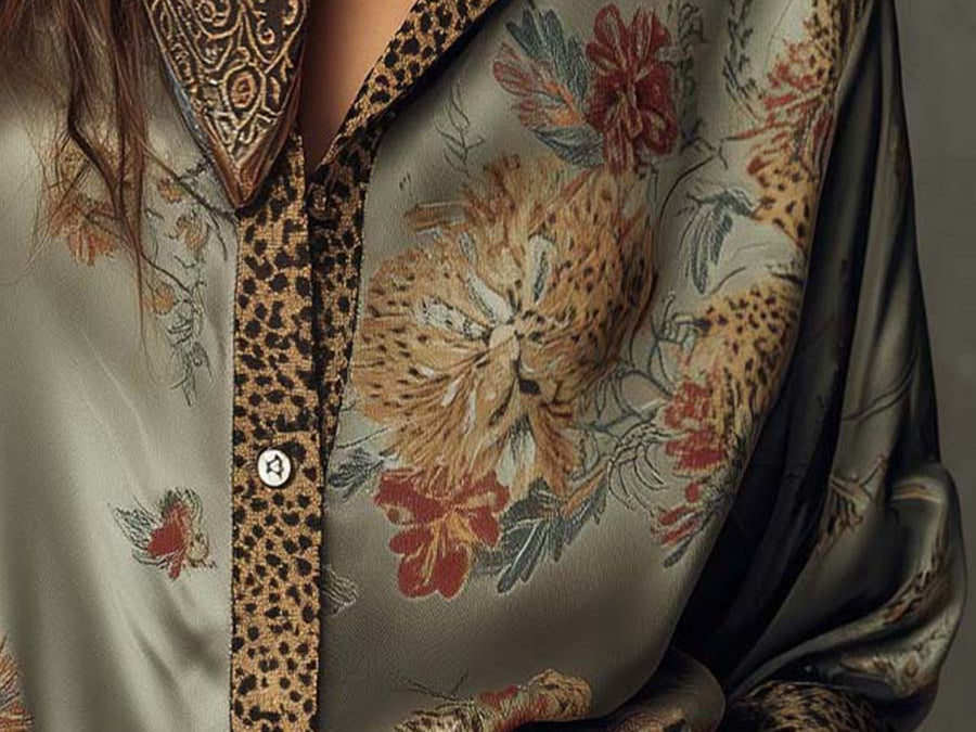 Floral Print Shirt | Elegant Button-Down with Leopard Trim 4