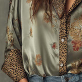 Floral Print Shirt | Elegant Button-Down with Leopard Trim 6