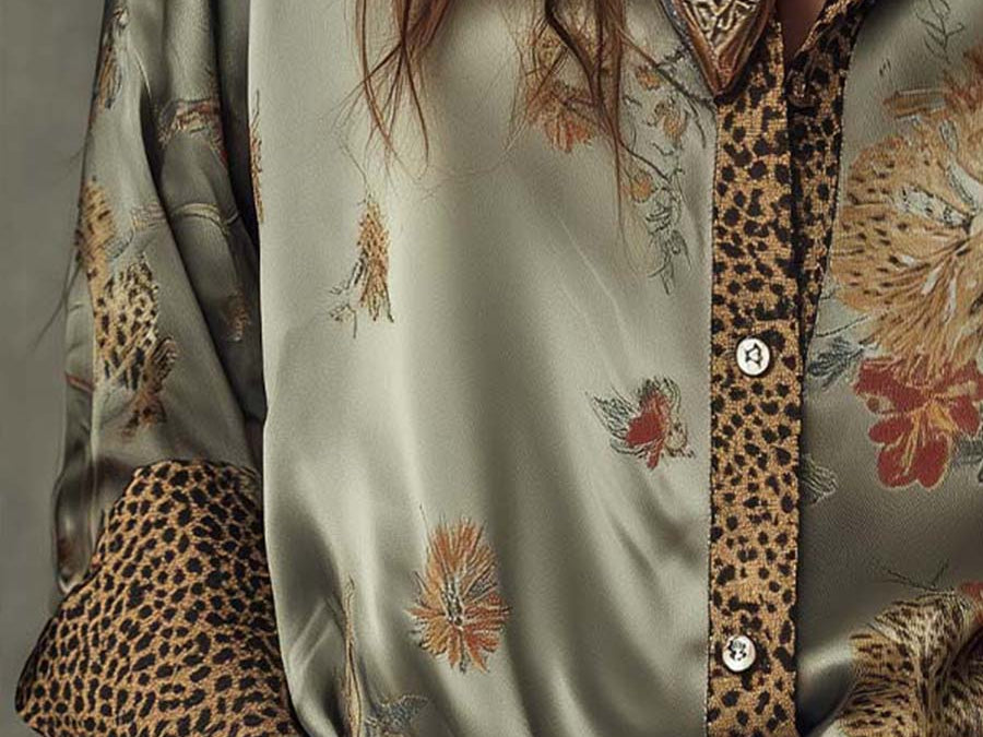 Floral Print Shirt | Elegant Button-Down with Leopard Trim 6