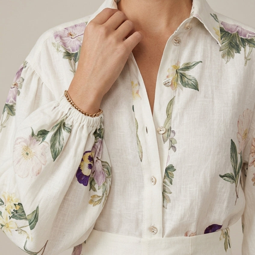 Floral Print Two Piece Set | Stylish Long Sleeve Shirt & High-Waist Shorts 1