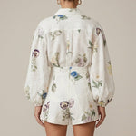 Floral Print Two Piece Set | Stylish Long Sleeve Shirt & High-Waist Shorts 2