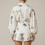 Floral Print Two Piece Set | Stylish Long Sleeve Shirt & High-Waist Shorts 2