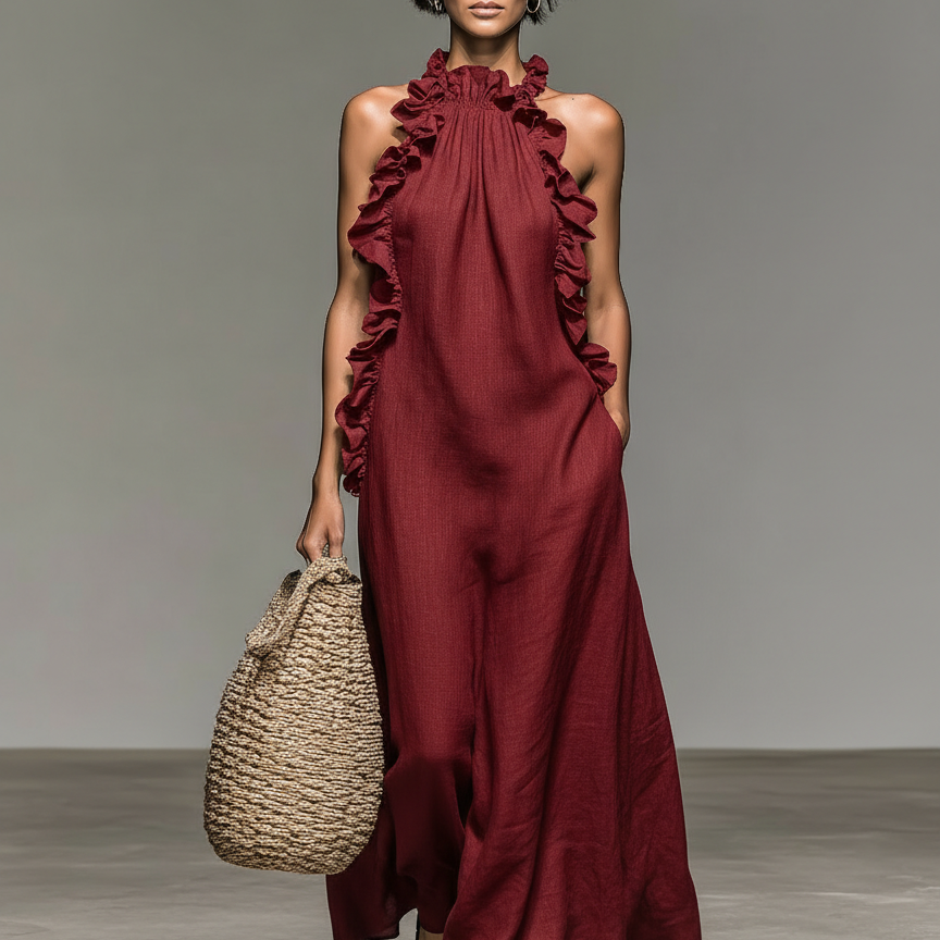 Women's Ruffle Maxi Dress | Sleeveless Tiered Ruffle Summer Maxi Dress