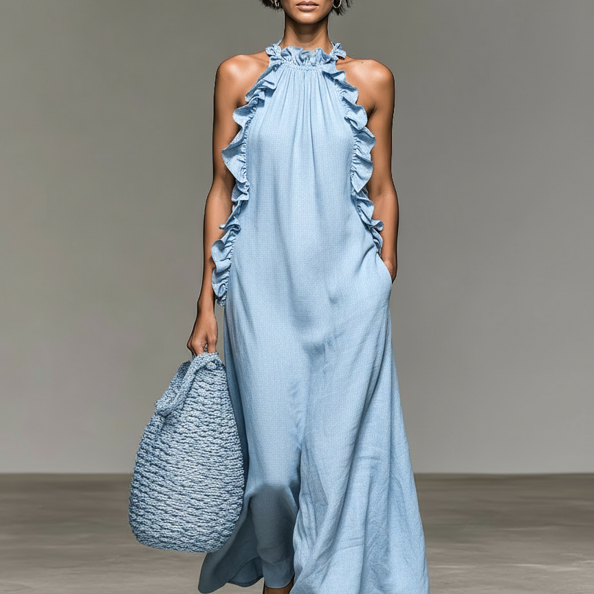 Women's Ruffle Maxi Dress | Sleeveless Tiered Ruffle Summer Maxi Dress