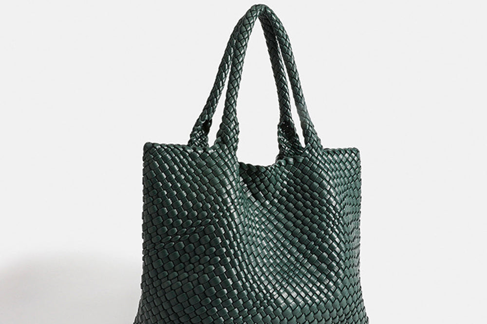 Women's Woven Vegan Leather Shopper Tote | Roomy Textured Tote Bag