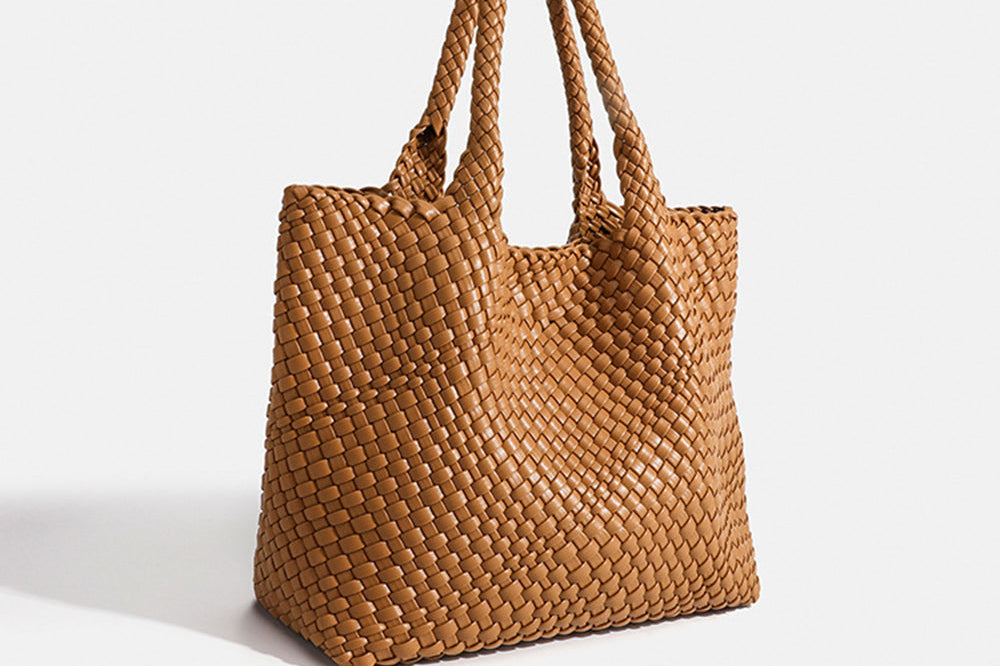 Women's Woven Vegan Leather Shopper Tote | Roomy Textured Tote Bag