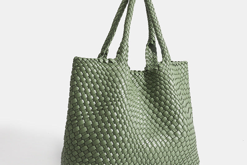 Women's Woven Vegan Leather Shopper Tote | Roomy Textured Tote Bag