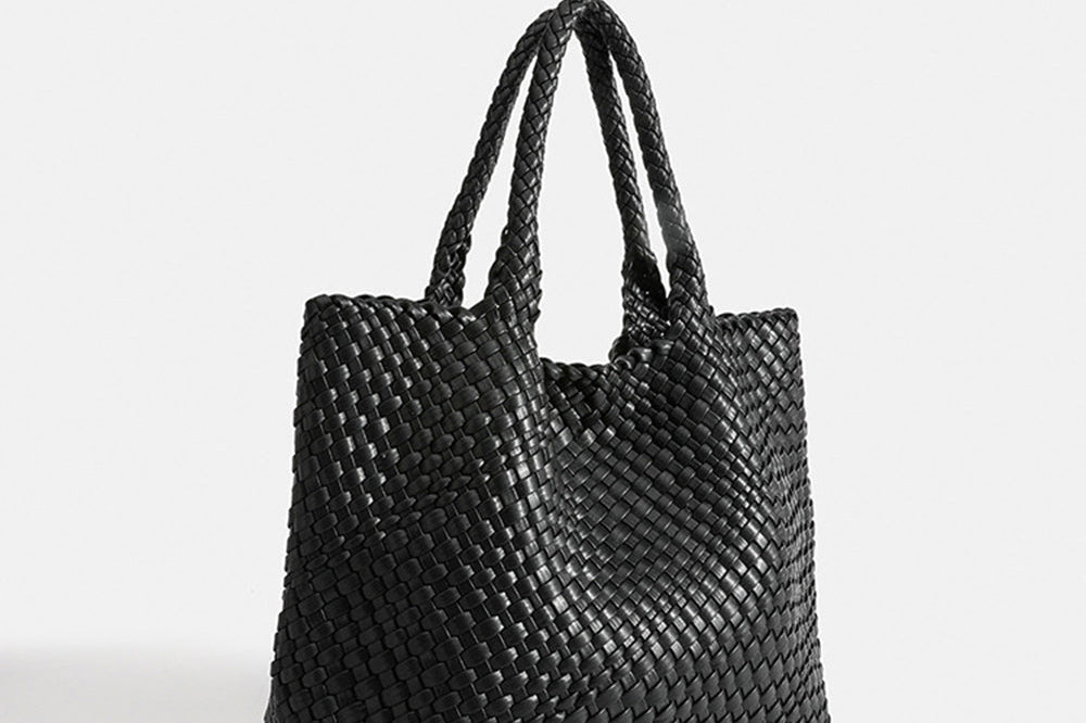 Women's Woven Vegan Leather Shopper Tote | Roomy Textured Tote Bag