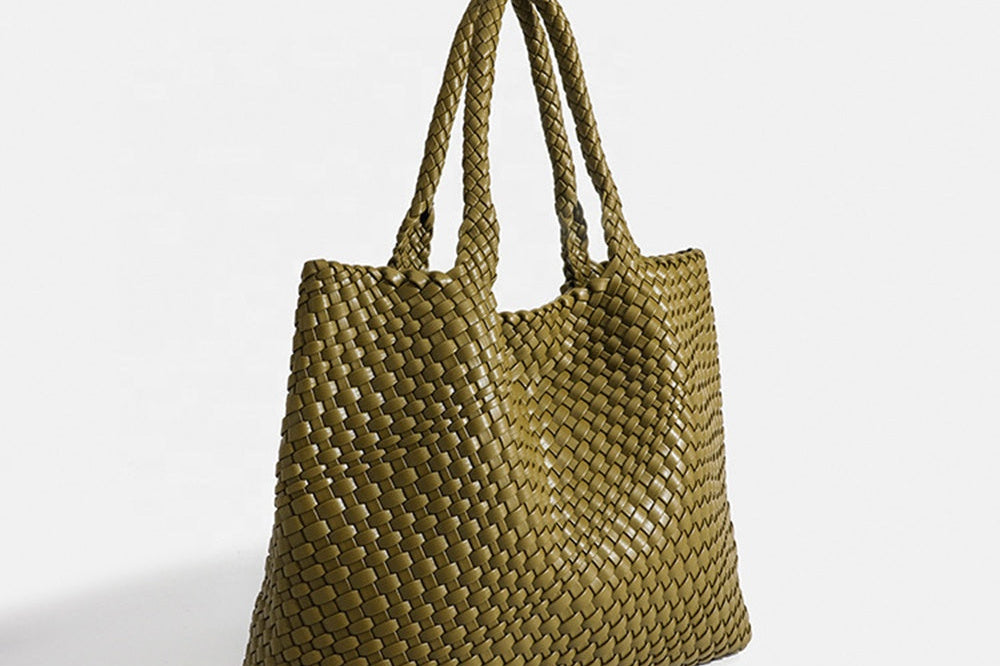 Women's Woven Vegan Leather Shopper Tote | Roomy Textured Tote Bag