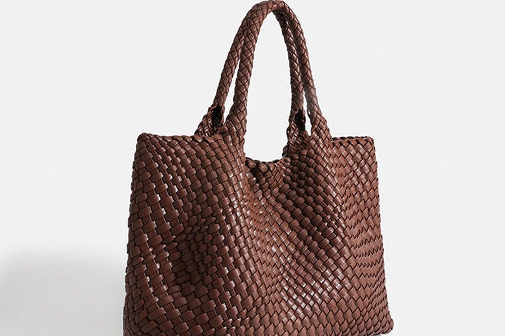 Women's Woven Vegan Leather Shopper Tote | Roomy Textured Tote Bag